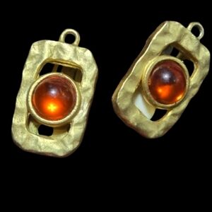 Recovered gold-toned clip-on earrings with orange, translucent stone 20